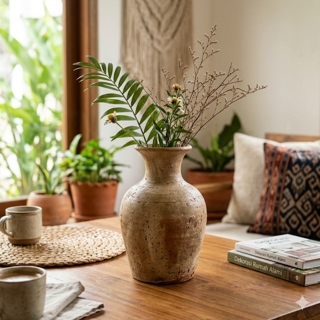 Pot tanaman minimalis dari material keramik daur ulang berwarna terracotta